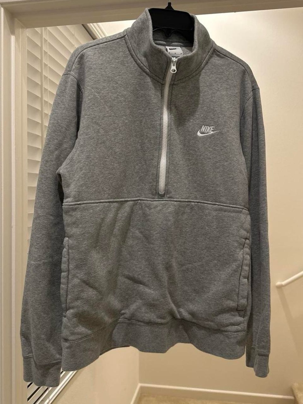 Nike Men's Grey Quarter-Zip Pullover with Embroidered Swoosh